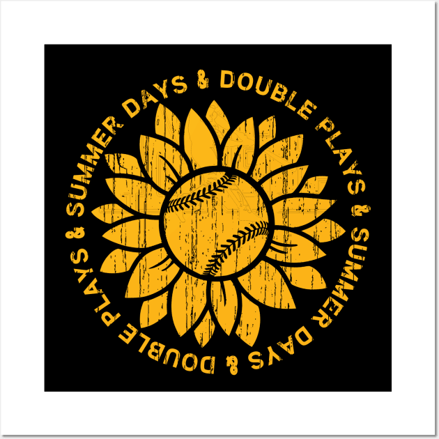 Sunny Days and Double Plays Baseball or Softball Summer Sunflower Fastpitch Original Wall Art by TeeCreations